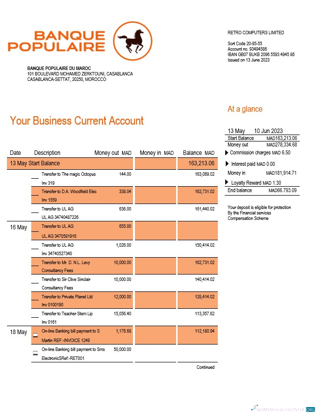 Download Banque Populaire du Maroc business statement Word and PDF template Photoshop template